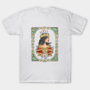 Evergreen Lady Goddess Saint Lucy Inspired Art Nouveau Christmas Spirits of Winter Series T-Shirt